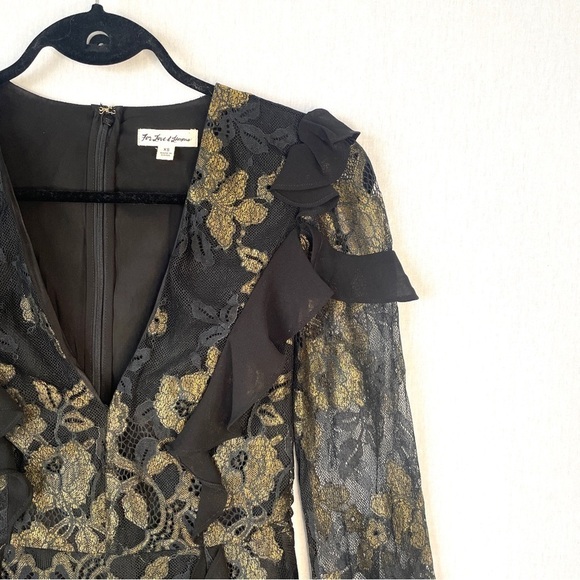 For Love & Lemons Floral Lace Ruffle Black & Gold Dress - Picture 4 of 11
